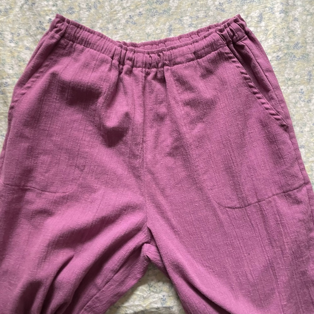 DONNKENNY linen purple/pink elastic waist pants s/m small medium 4 6 8